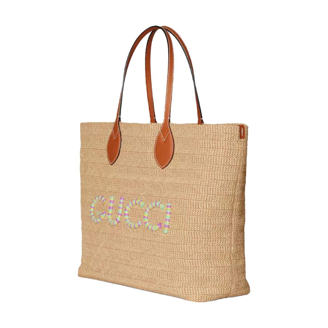 Women's Brown Gucci Medium Straw-Effect Tote Bag main product photo