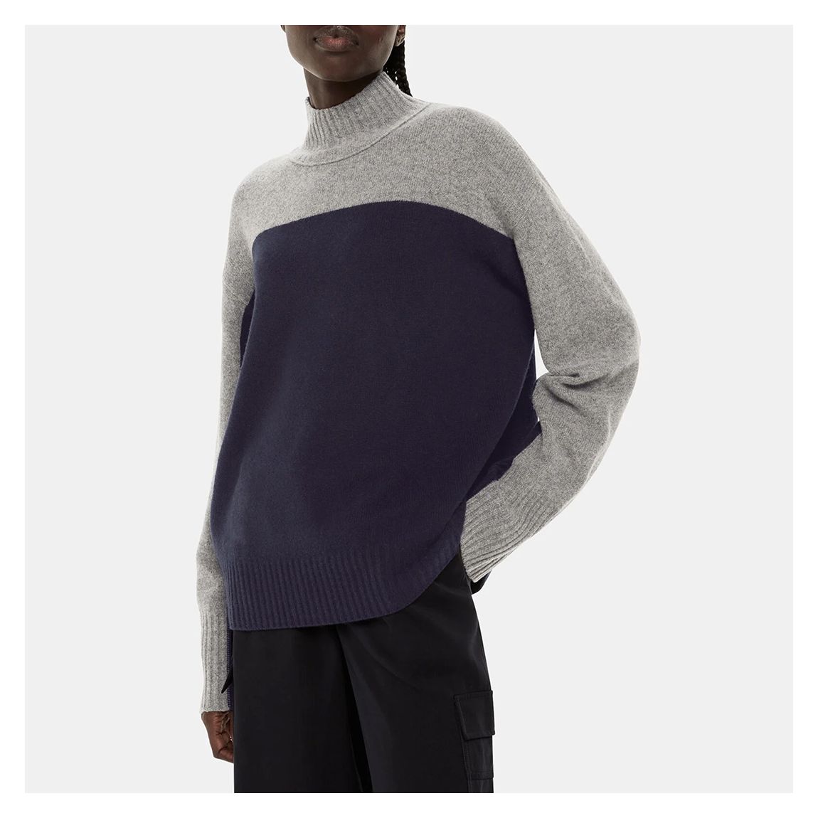 Navy/Grey Wool Colour Block Funnel Neck Jumper main product photo