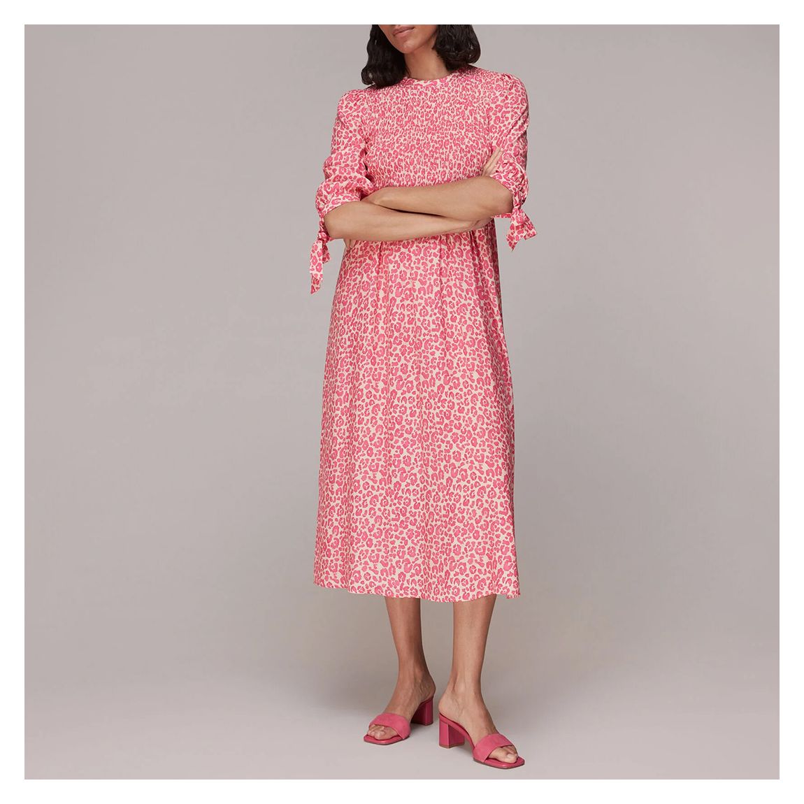 Pink Cheetah Print Shirred Dress main product photo
