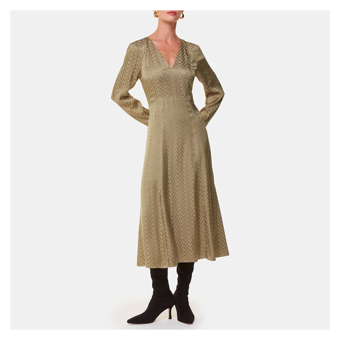 Khaki Jacquard Zig Zag Print Dress main product photo