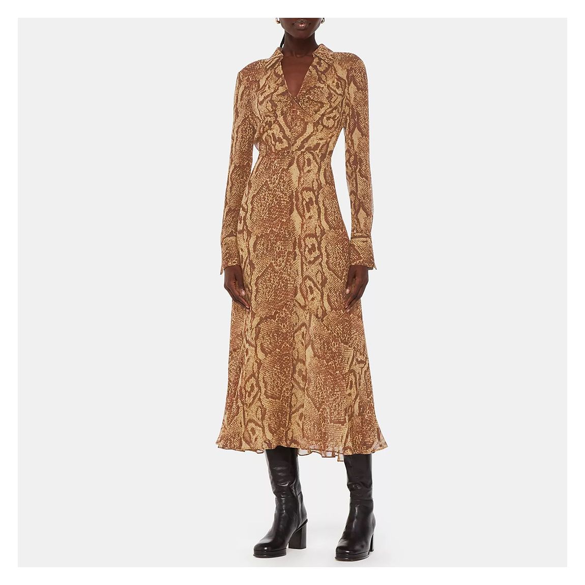 Brown Serpent Print Midi Dress main product photo