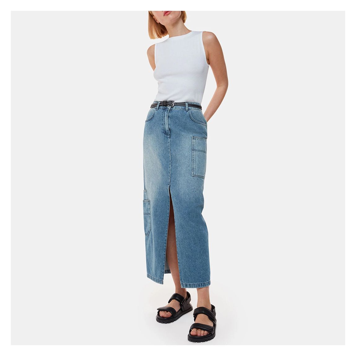 Blue Cora Utility Denim Maxi Skirt main product photo