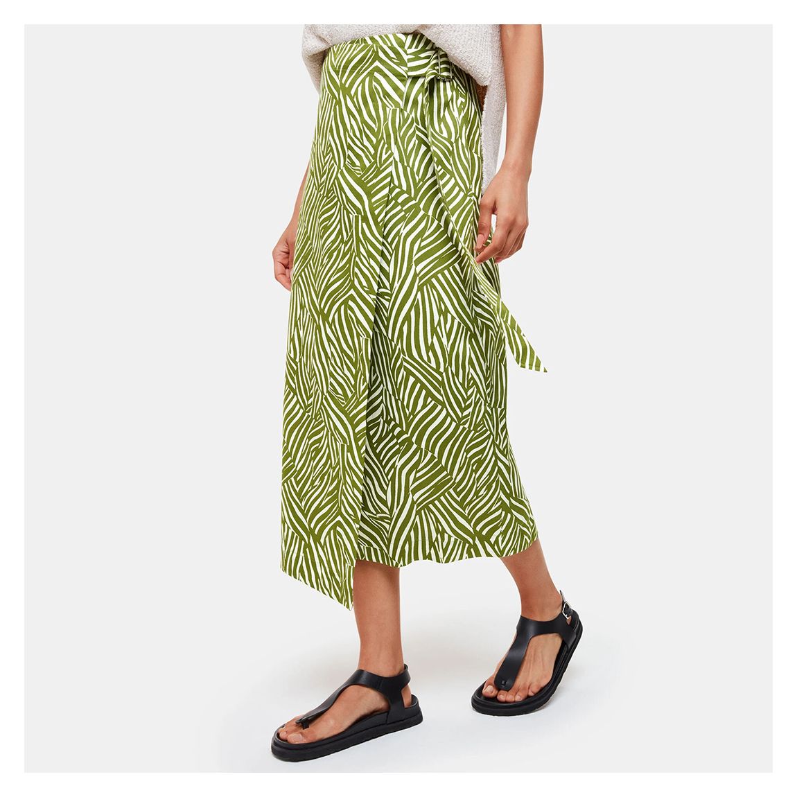 Green Linear Leaf Wrap Midi Skirt main product photo