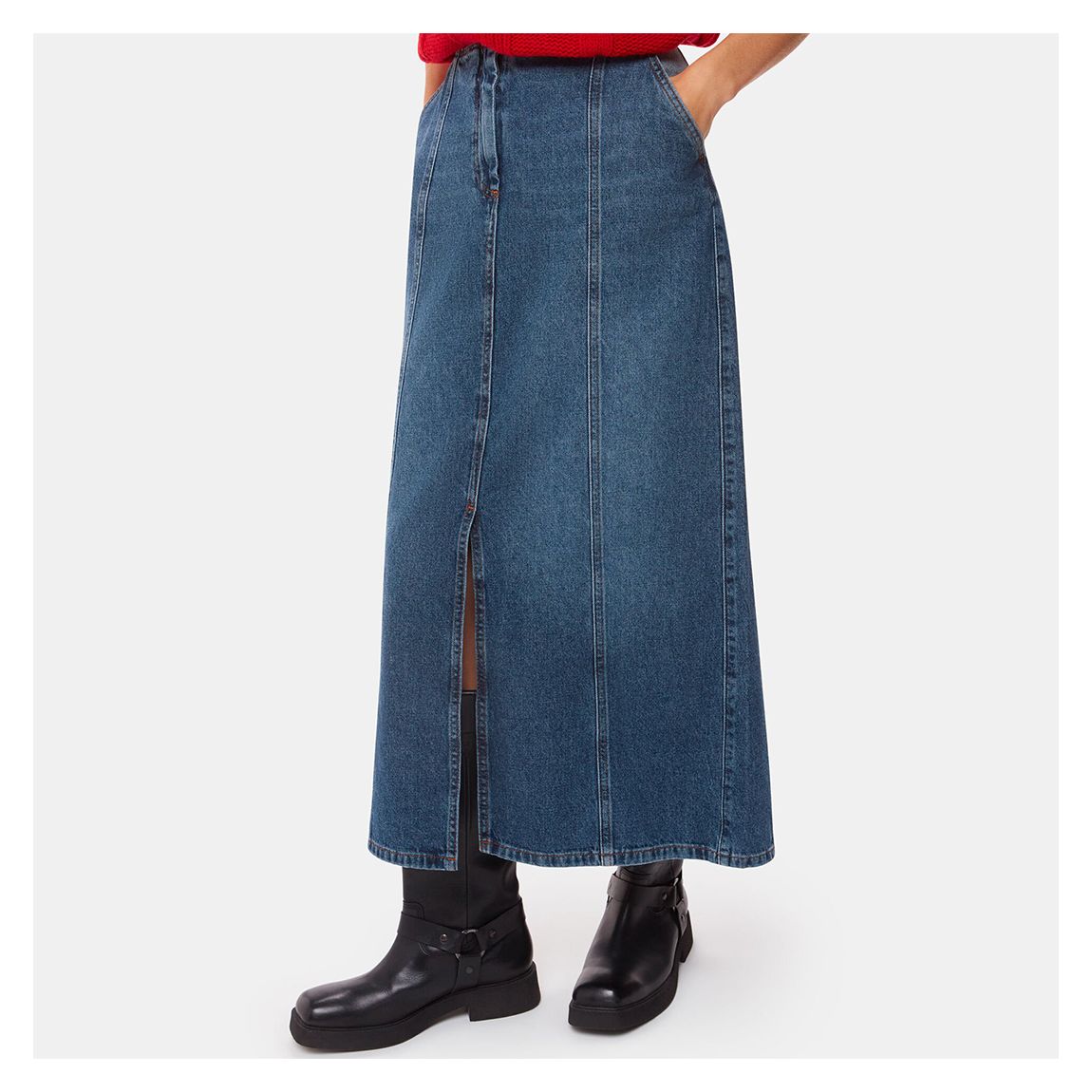 Blue Patchwork Denim Midi Skirt main product photo