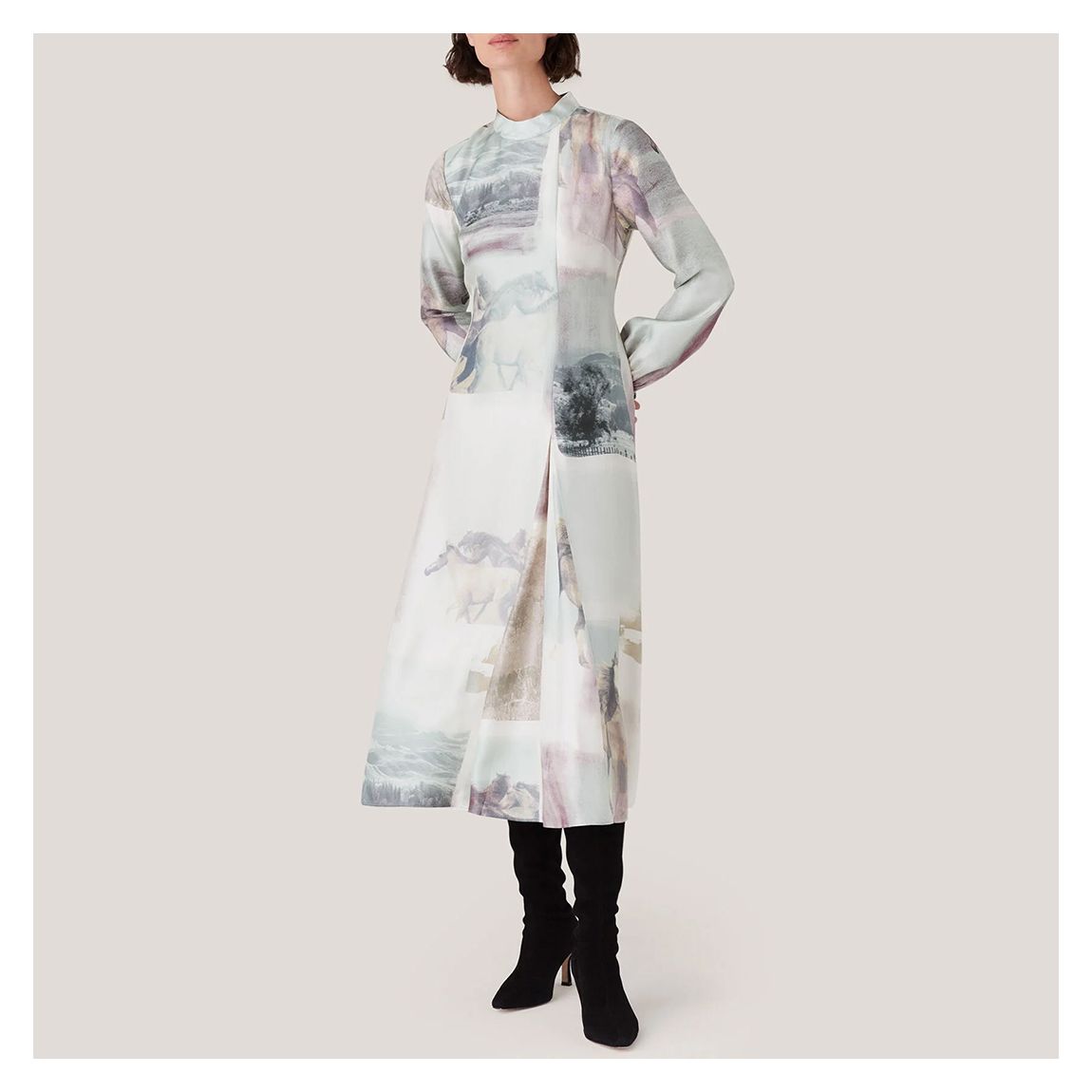Ivory Wild Horse Print Silk Dress main product photo