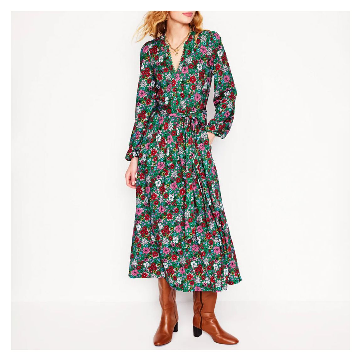 Emerald/Multi Printed Midi Dress main product photo