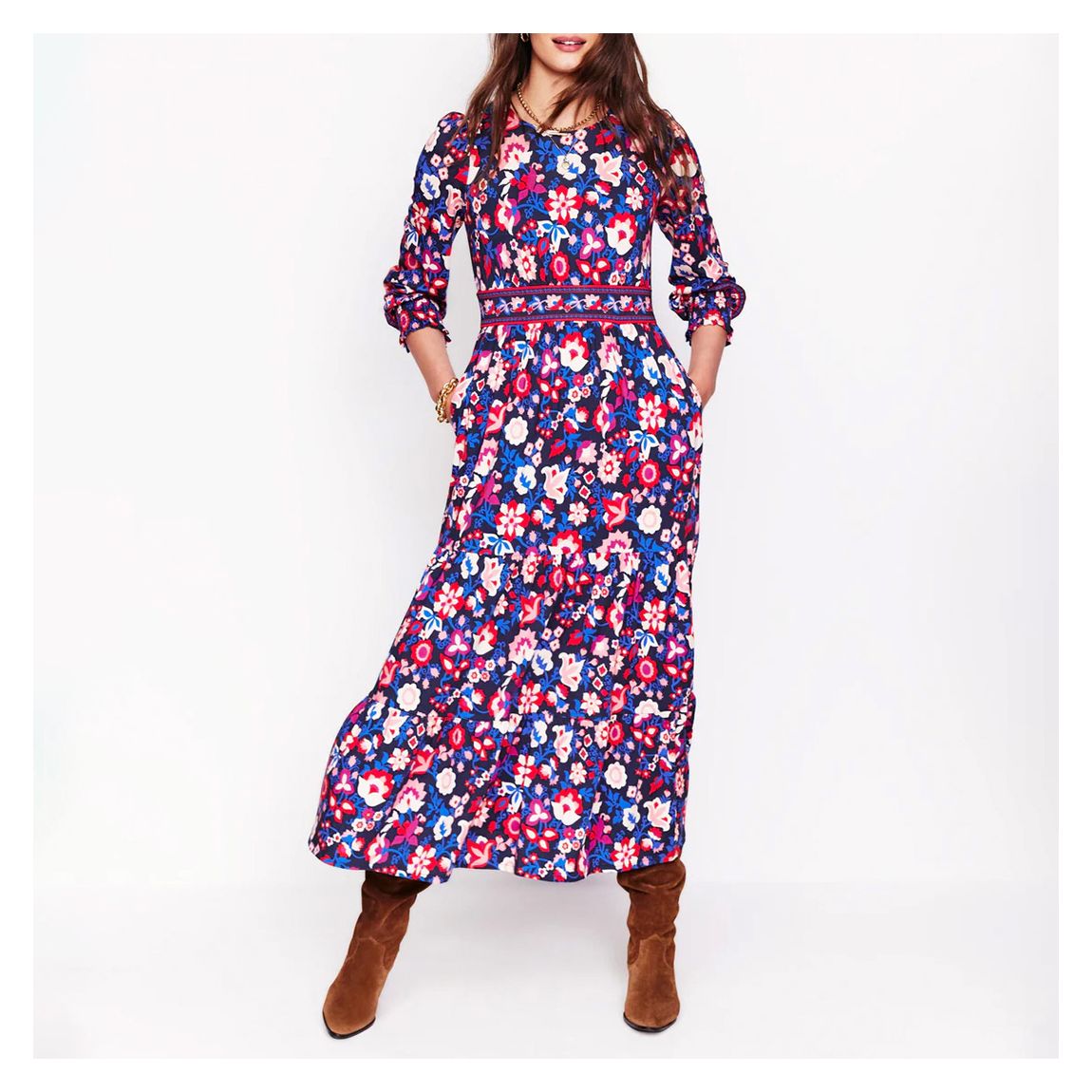 Navy/Multi Tabitha Print Tiered Dress main product photo
