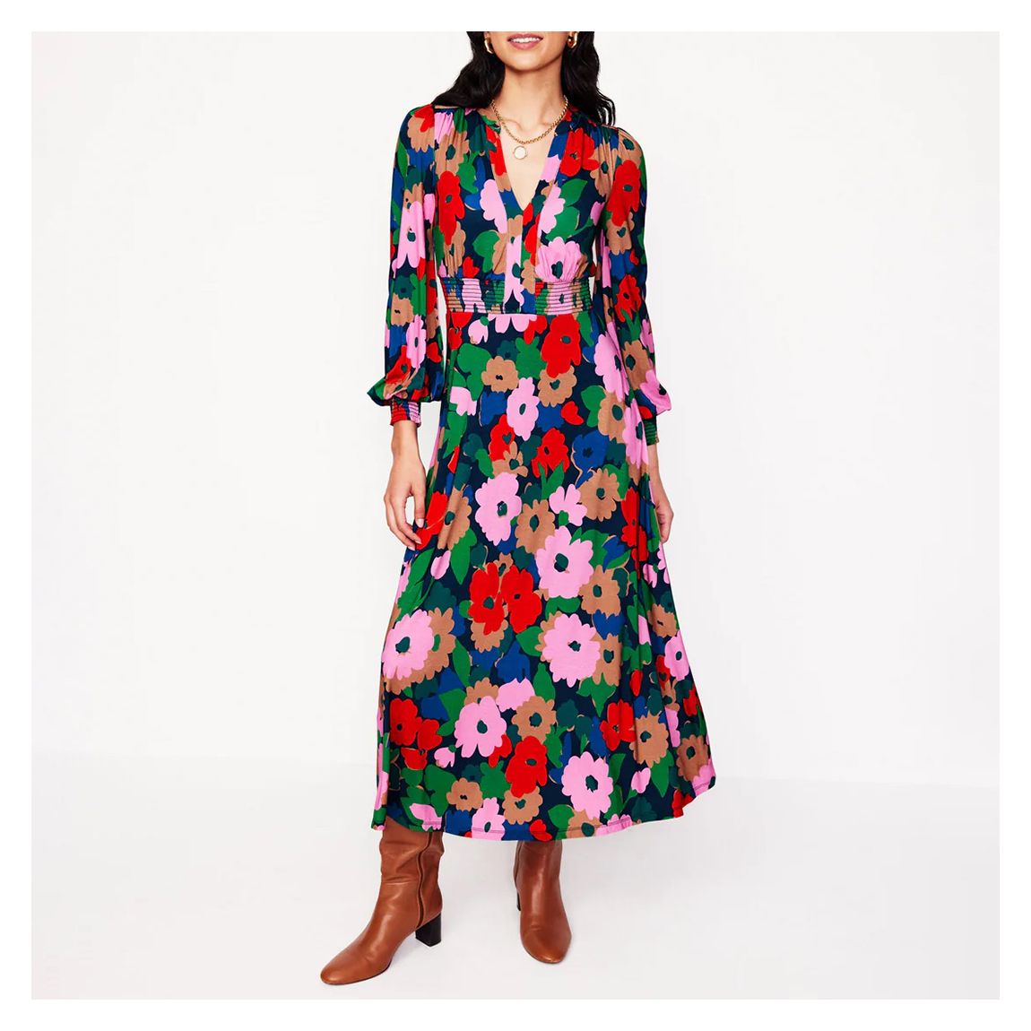 Multi Printed Ivy Smocked Midi Dress main product photo