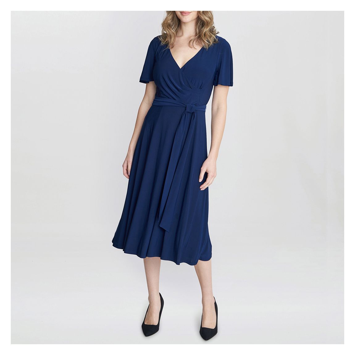 Navy Donna Jersey Dress With Tie Belt main product photo