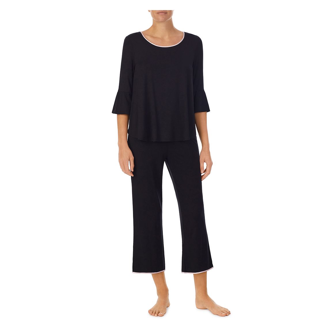 Modal Cropped 3/4 Sleeve Pyjama Set-Black main product photo