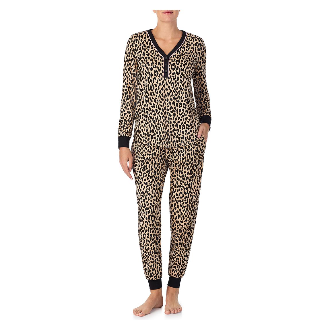Brushed Jersey V-neck Pyjama Set-Leopard main product photo