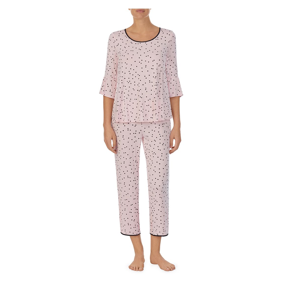 Modal Cropped 3/4 Sleeve Pyjama Set-Pink main product photo
