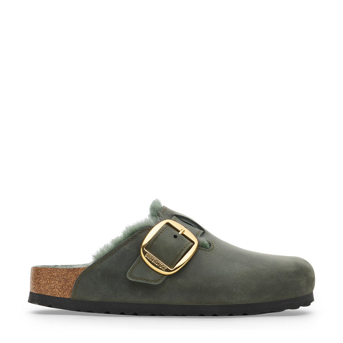 Unisex Khaki Boston Big Buckle Shearling Lined Clogs main product photo