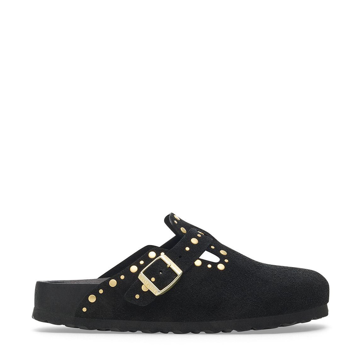 Women's Black Boston Rivet Suede Clogs main product photo