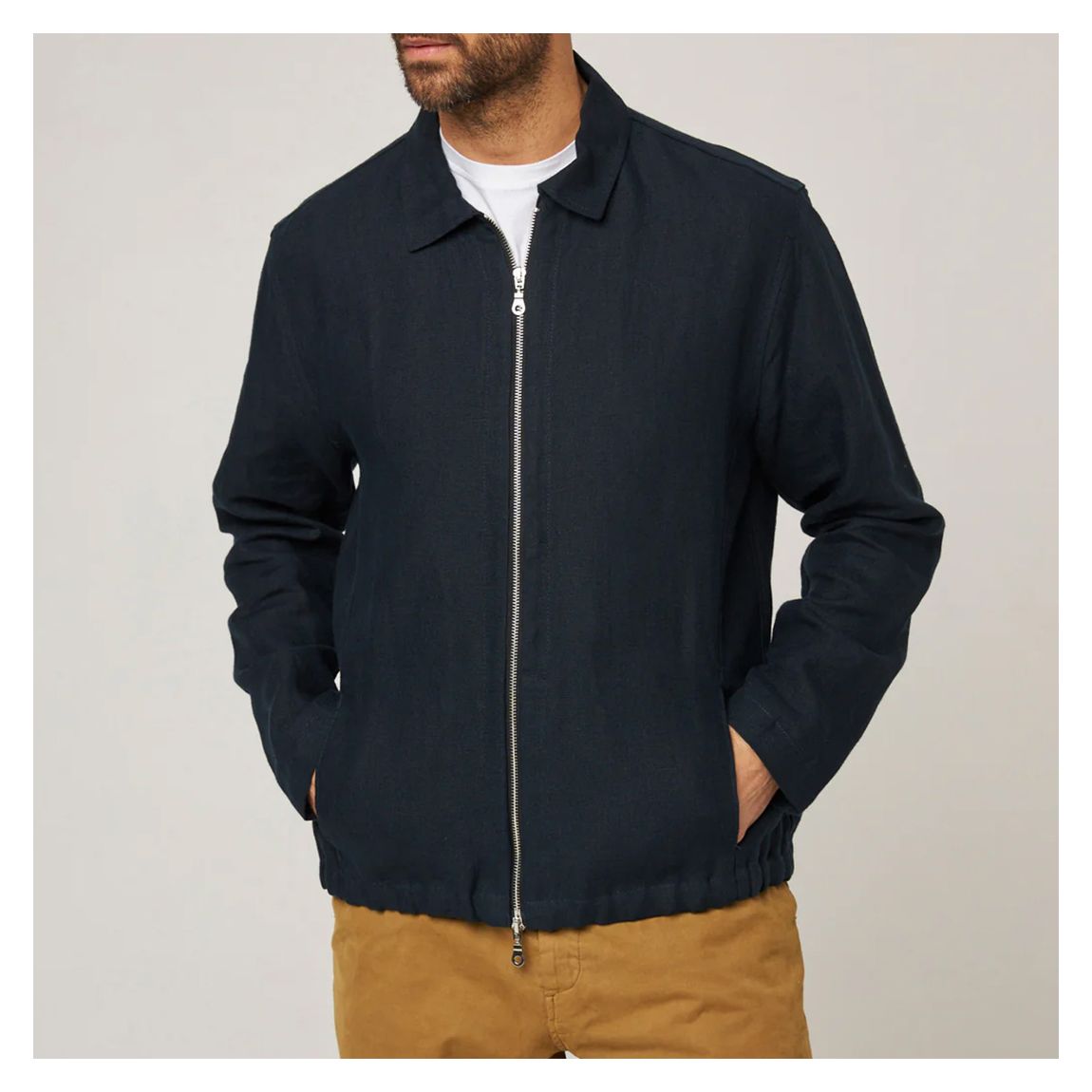 Navy Heybrook Linen Bomber Jacket main product photo