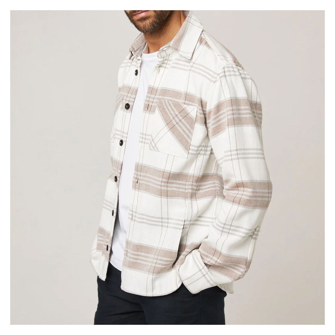 White Stripe Grid Cotton Overshirt main product photo