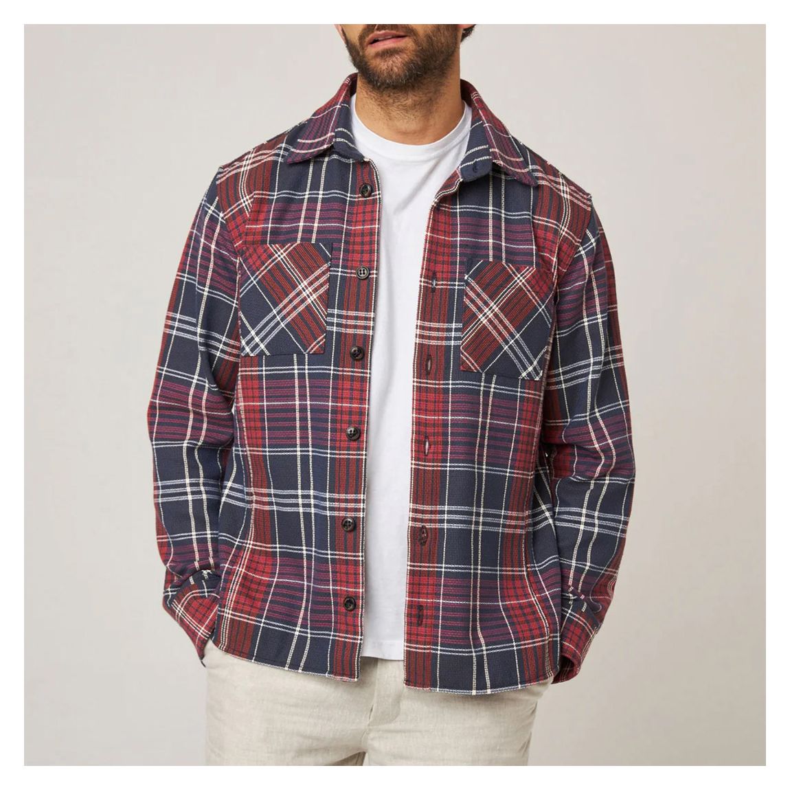 Red Stripe Grid Cotton Overshirt main product photo