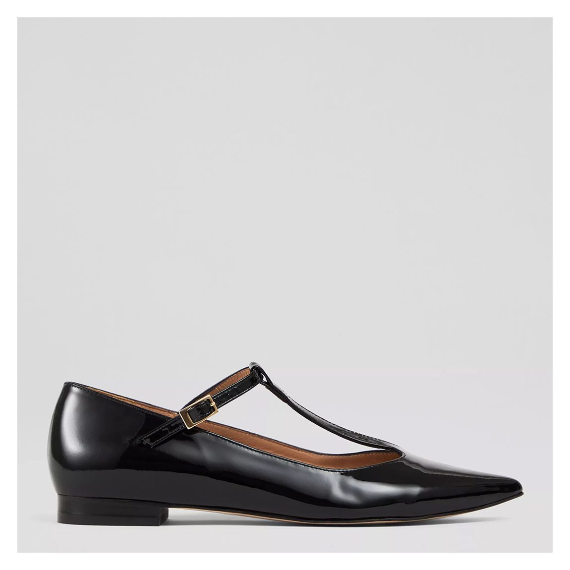 Black Drew Patent Leather T Bar Flat Shoes main product photo