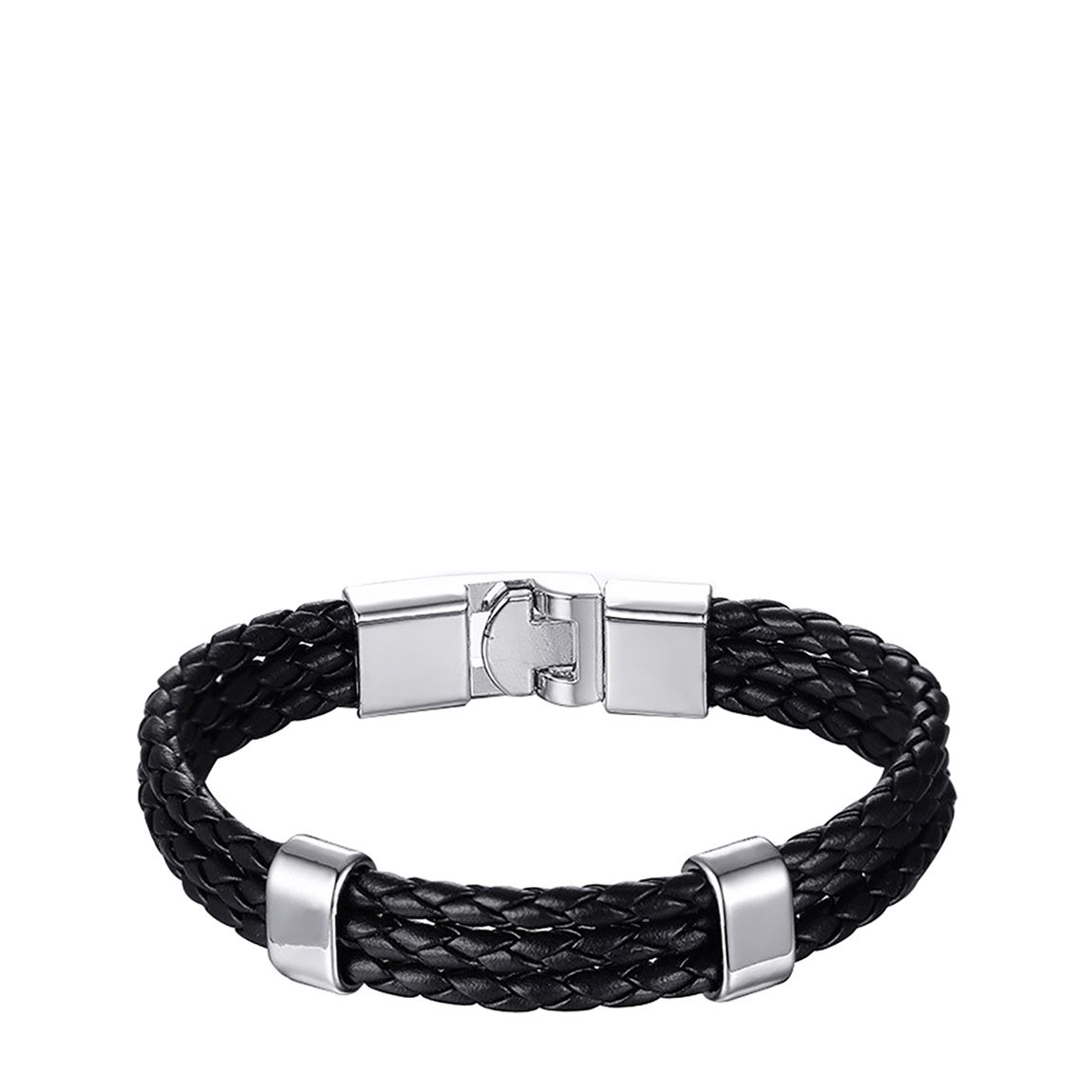 18K White Gold & Black Leather Double Layer Bracelet main product photo