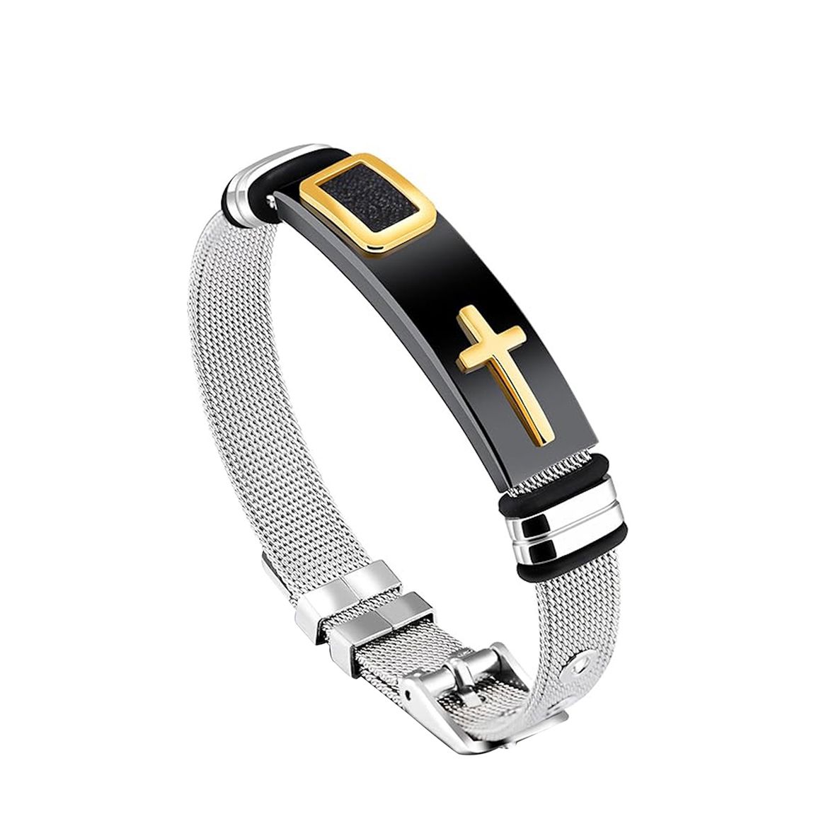 18K Gold Two Tone Cross Id Bracelet main product photo