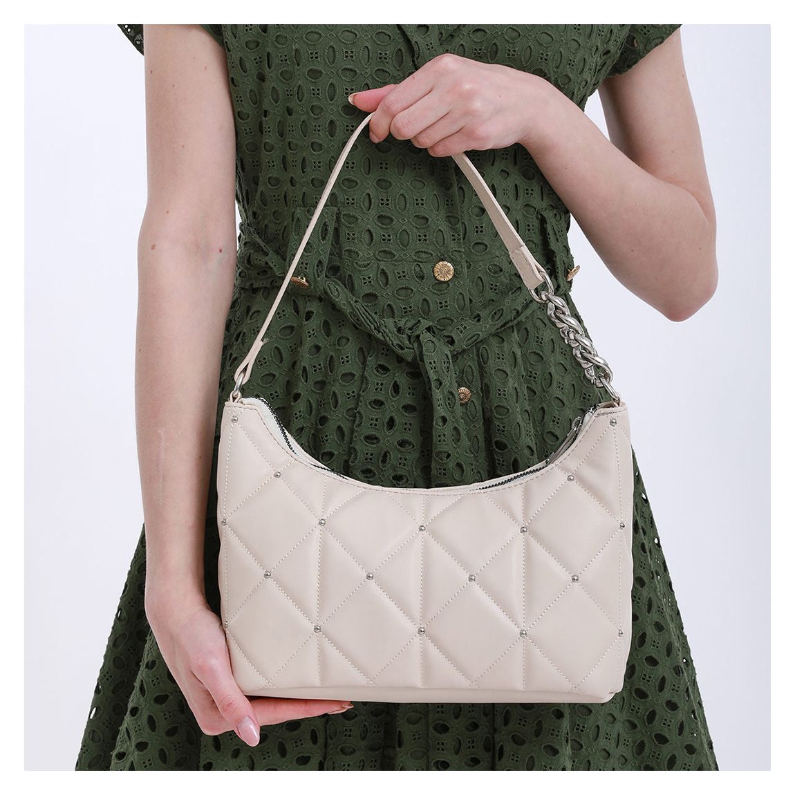 Cream Leather Shoulder Bag main product photo