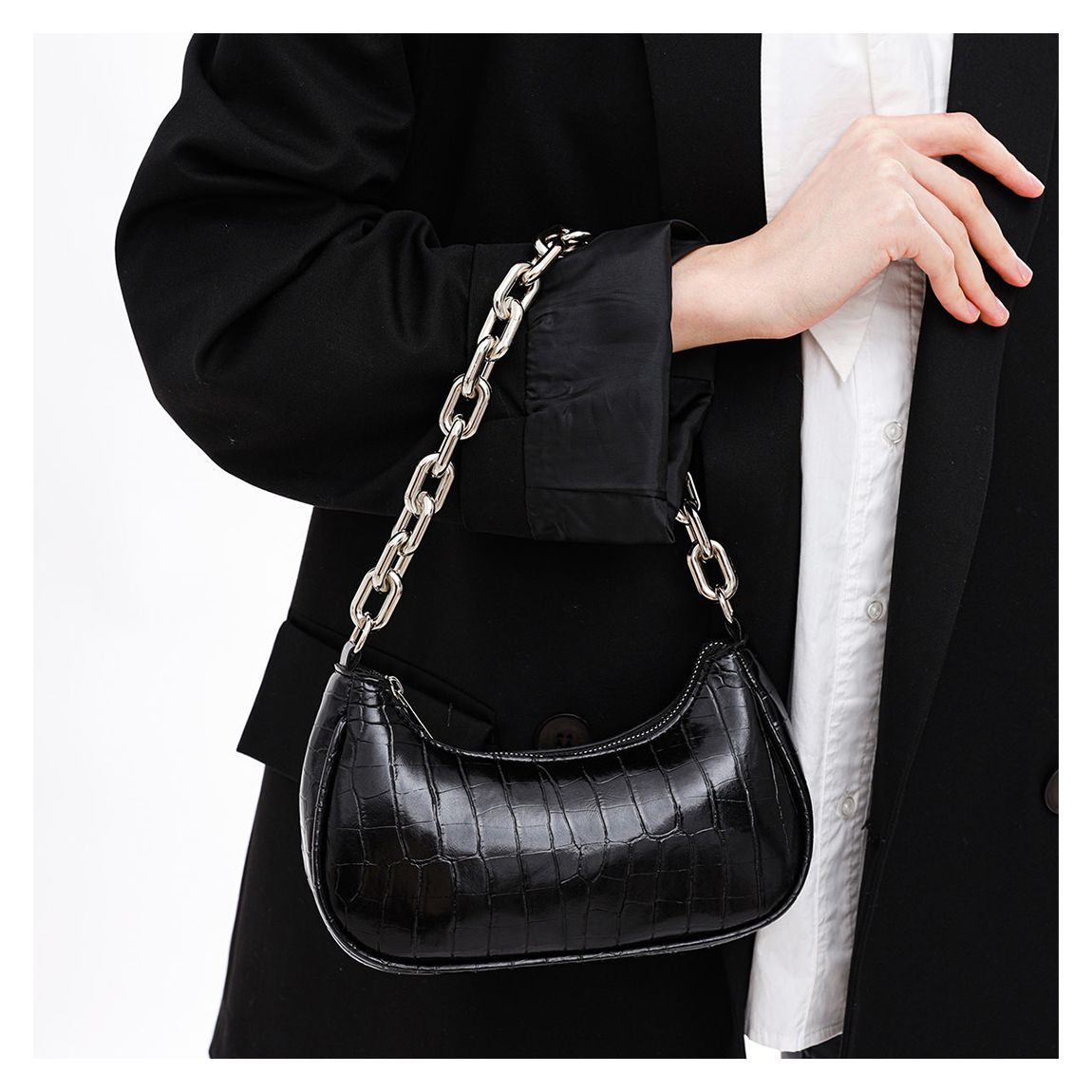 Black Leather Shoulder Bag main product photo