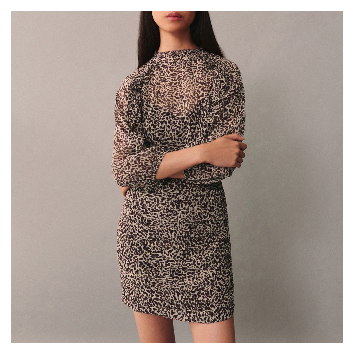 Brown Leopard Print Draped Dress main product photo
