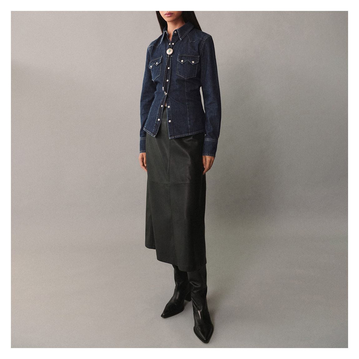 Dark Blue Chest-Pocket Denim Shirt main product photo