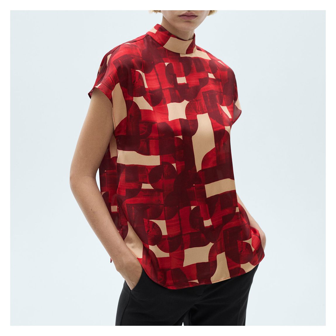 Maroon Short Sleeve Printed Blouse main product photo