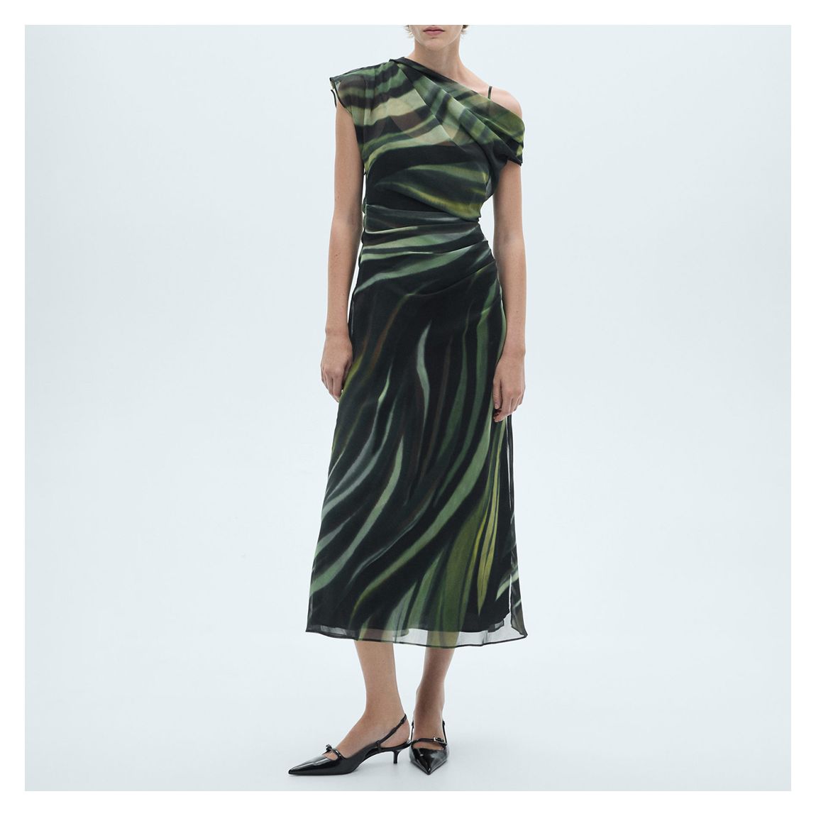 Black Printed Dress With Draped Detail main product photo