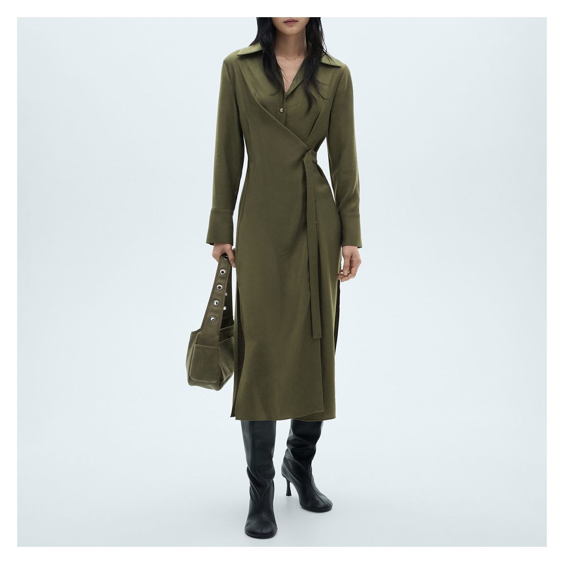 Green Wrap Shirt Dress main product photo