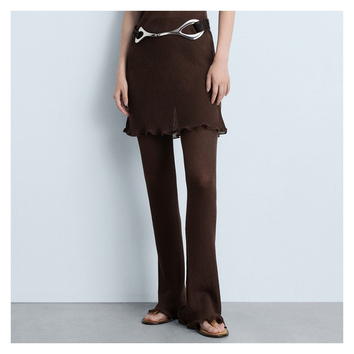 Brown Flared Knitted Trousers main product photo