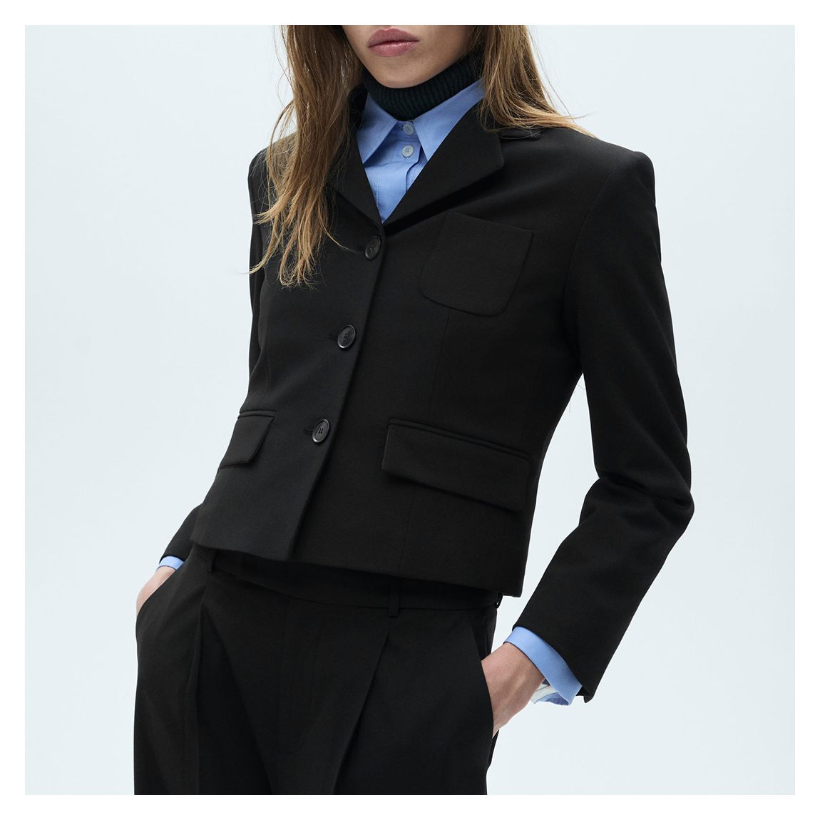 Black Cropped Jacket With Buttons main product photo