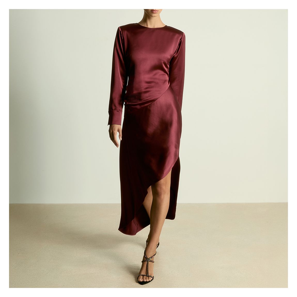 Burgundy Valli Long-sleeved Asymmetric Dress main product photo