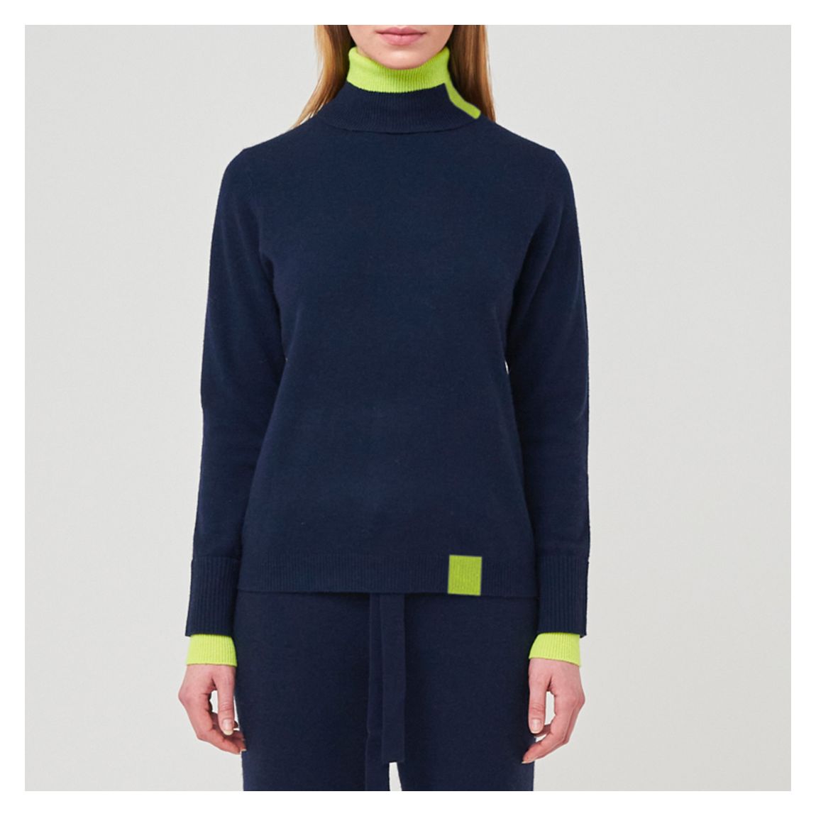 Navy Contrast Cashmere Roll Neck main product photo