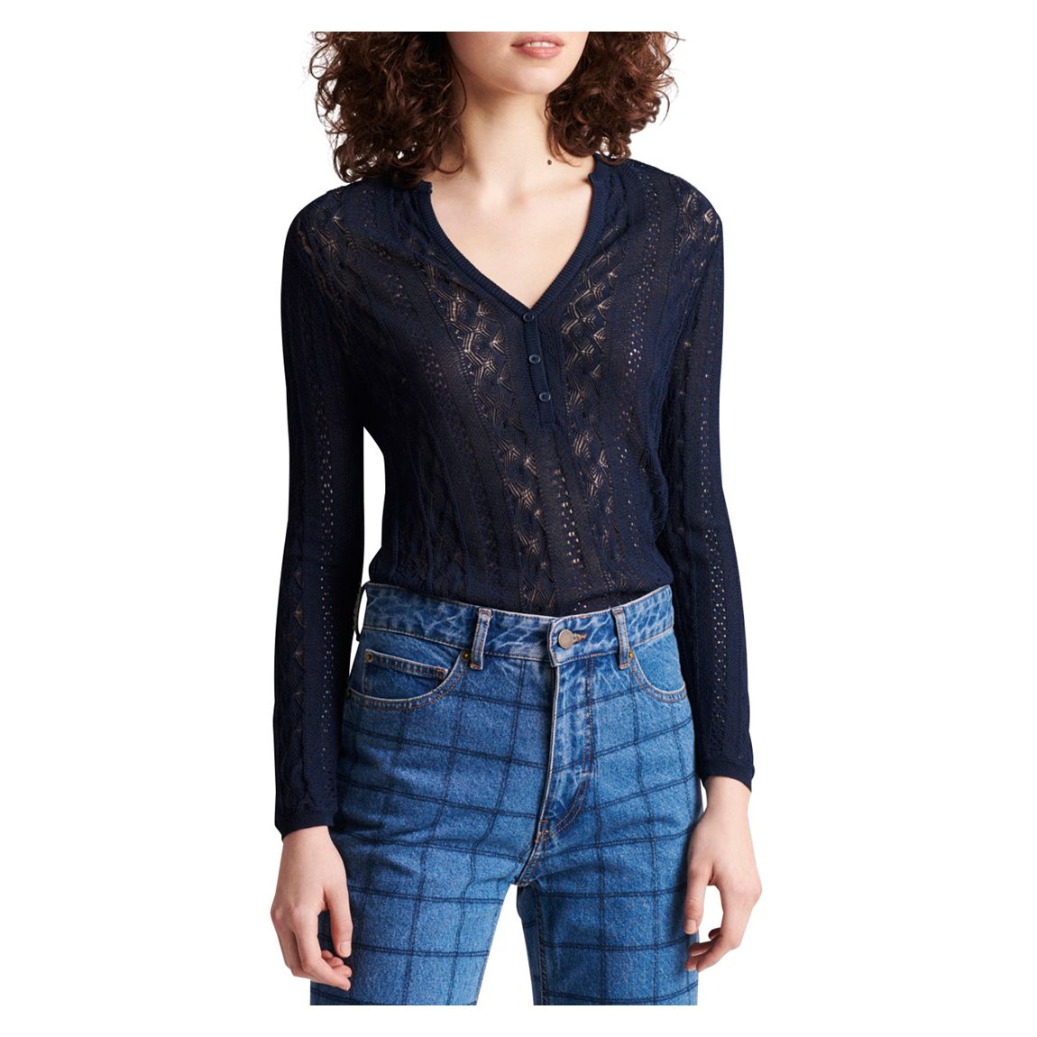 Navy V Neck Knitted Top main product photo
