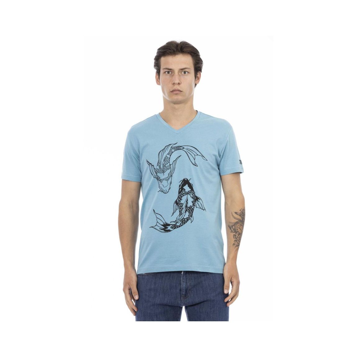 VNeck Koi Fish TShirt Casual Style - Light Blue T-Shirts main product photo