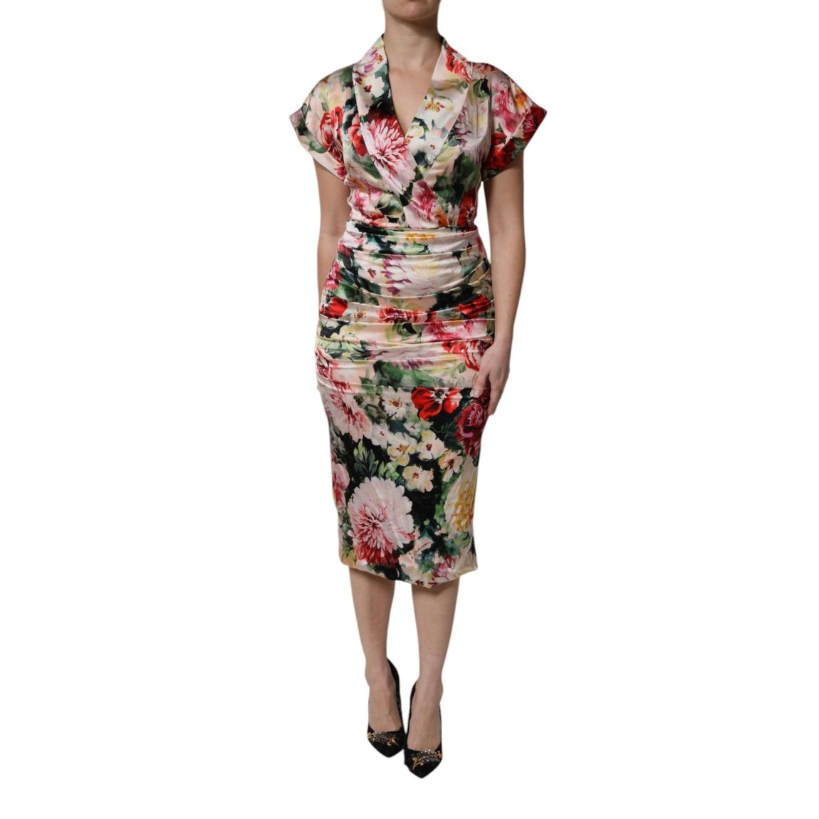 Floral Silk Dress Wo - Multicolor Dresses main product photo