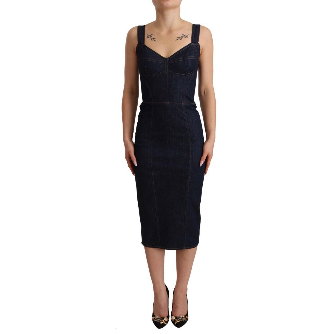 Denim Pencil Dress Sleeveless Midlength Wo - Blue Dresses main product photo
