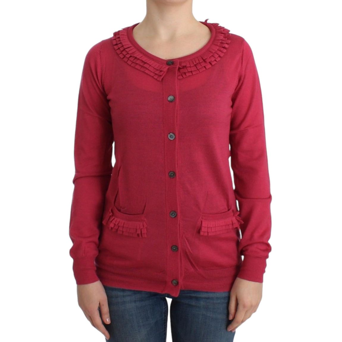 Ruffle Trim Cardigan Sweater Wo - Pink main product photo