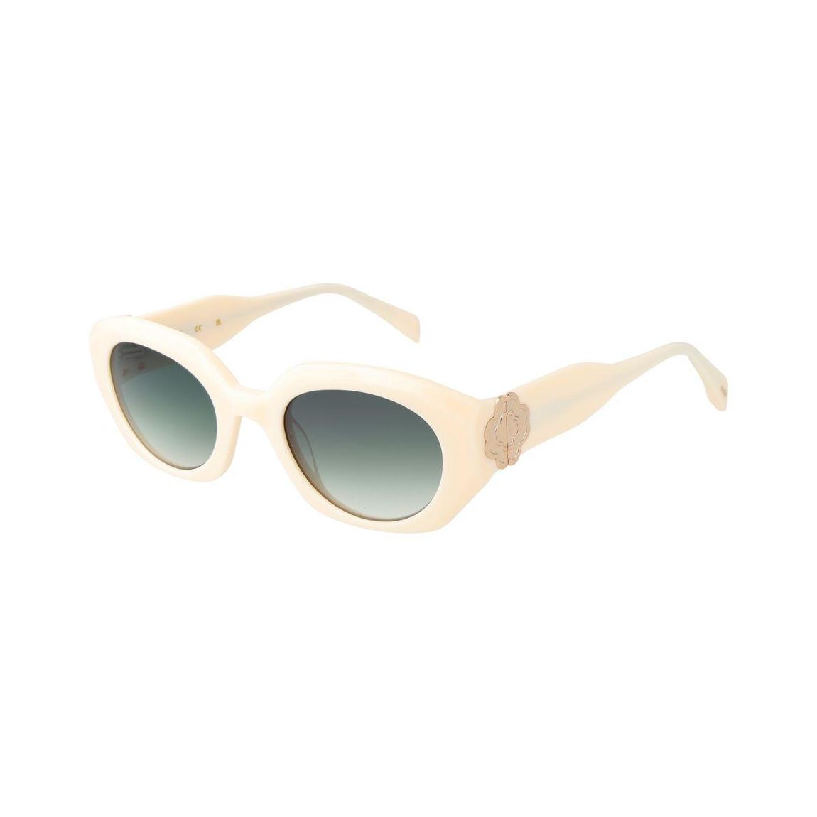 Oval Acetate Sunglasses Rose Detail Wo - White main product photo