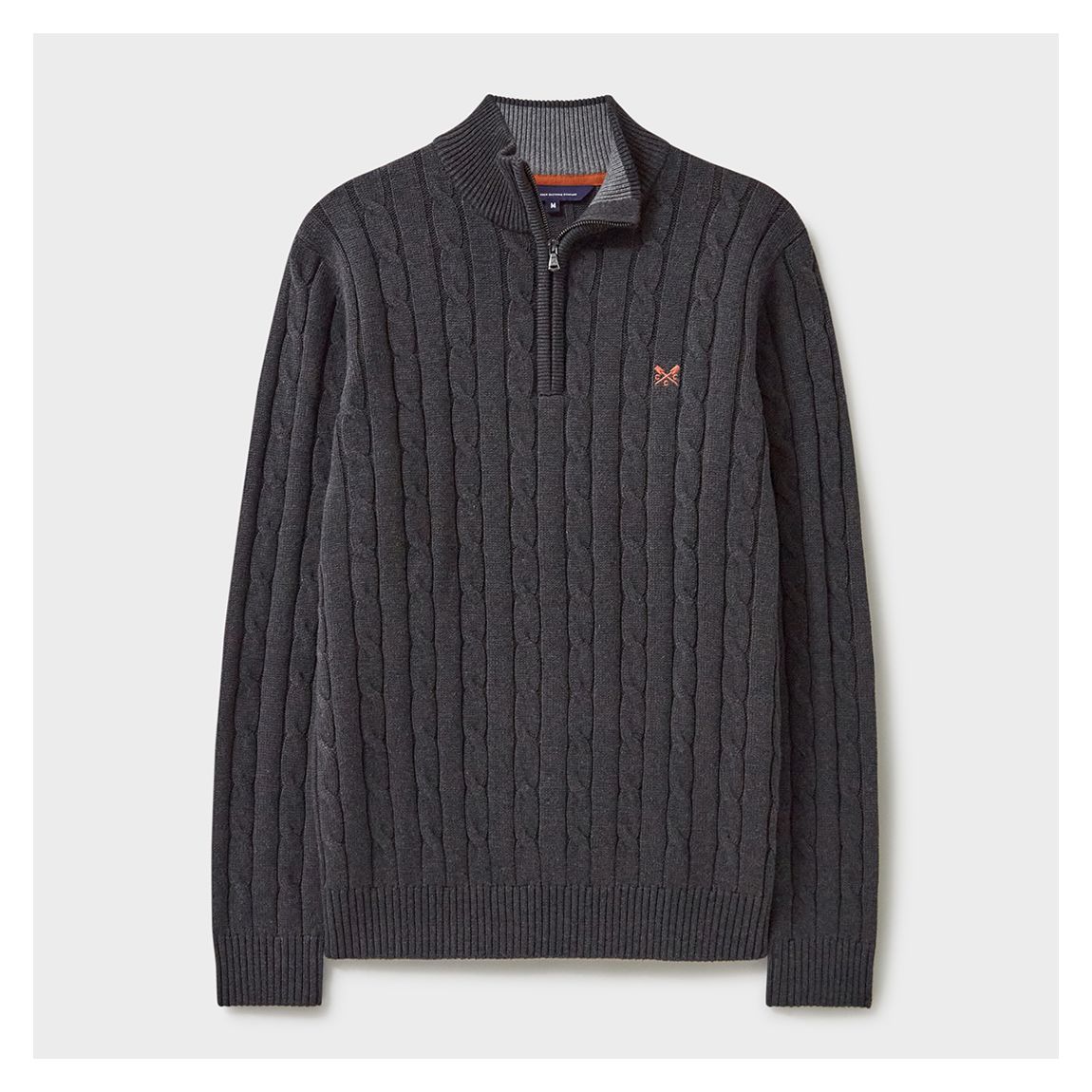 Charcoal Oarsman Organic Cotton Cable Knit 1/2 Zip Jumper main product photo