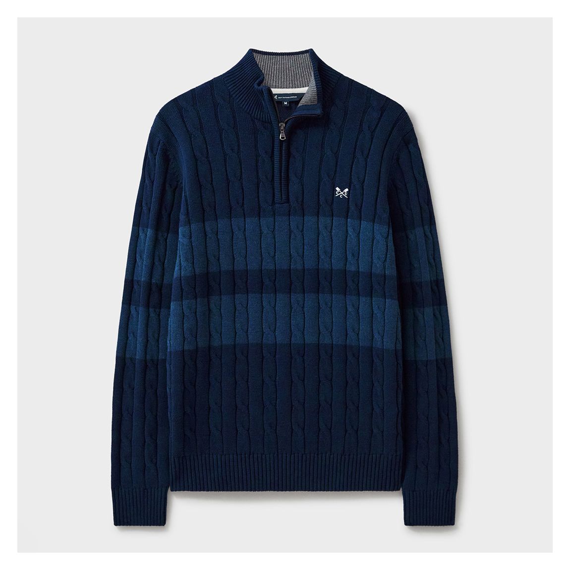 Navy/ Blue Stripe Oarsman Organic Cotton Cable Knit 1/2 Zip Jumper main product photo