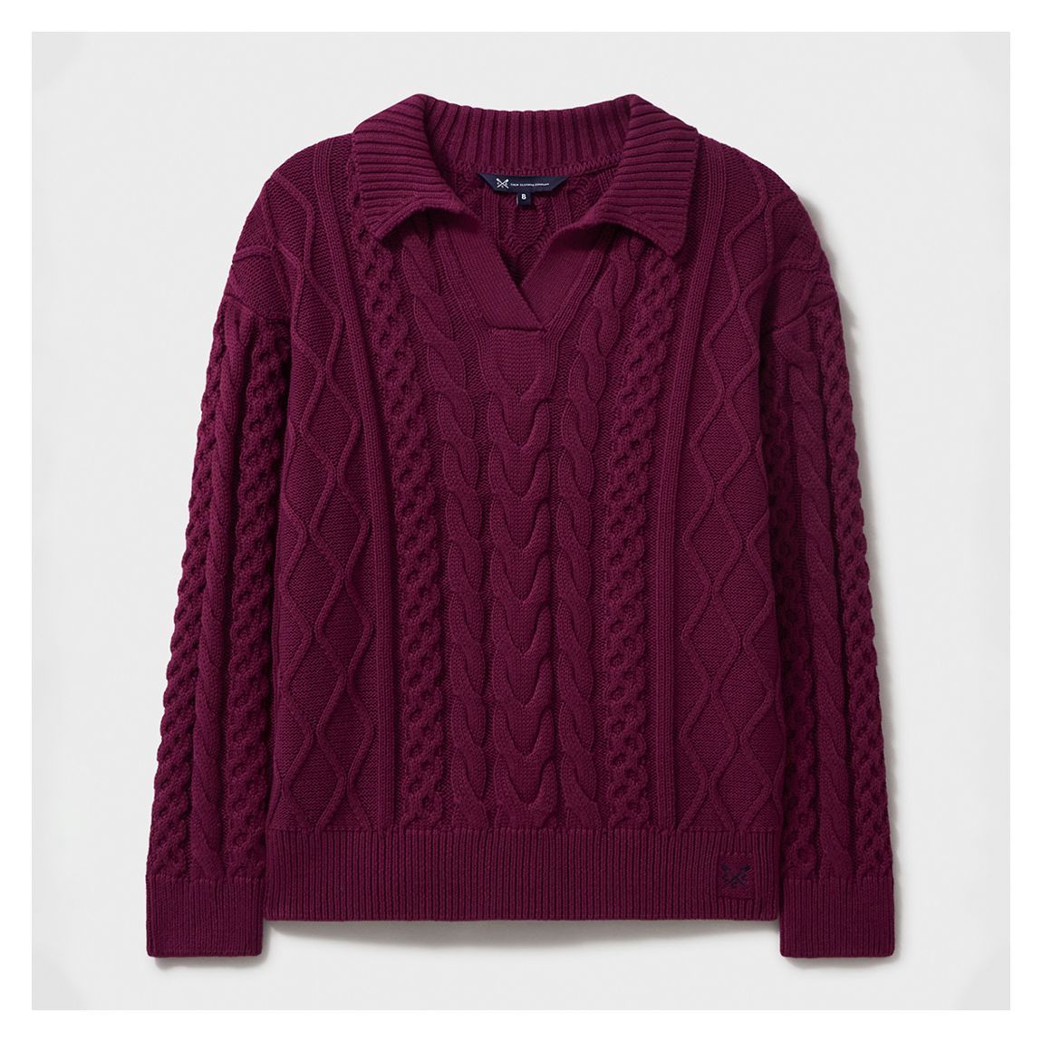 Burgandy Cable Knit Open Collar Jumper main product photo