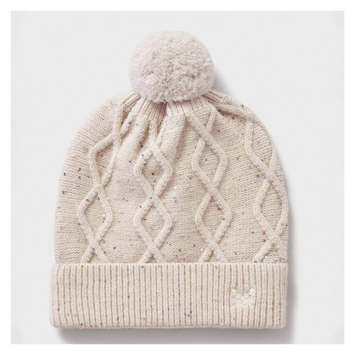 Beige Glitterball Cable Knit Beanie main product photo