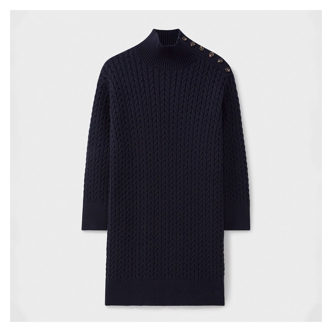 Navy Button Shoulder Cable Knit Mini Dress main product photo