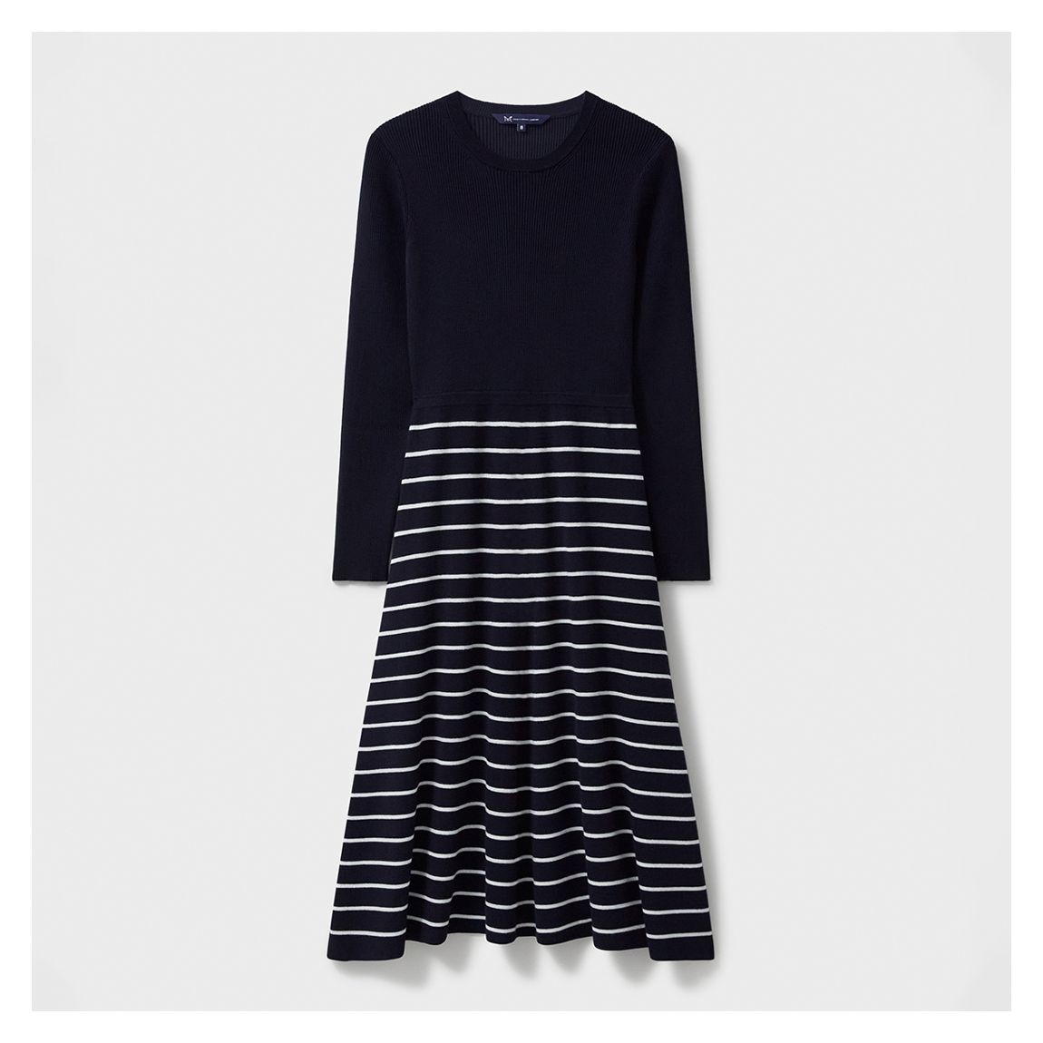 Navy Striped Fit and Flare Knitted Midi Dress main product photo