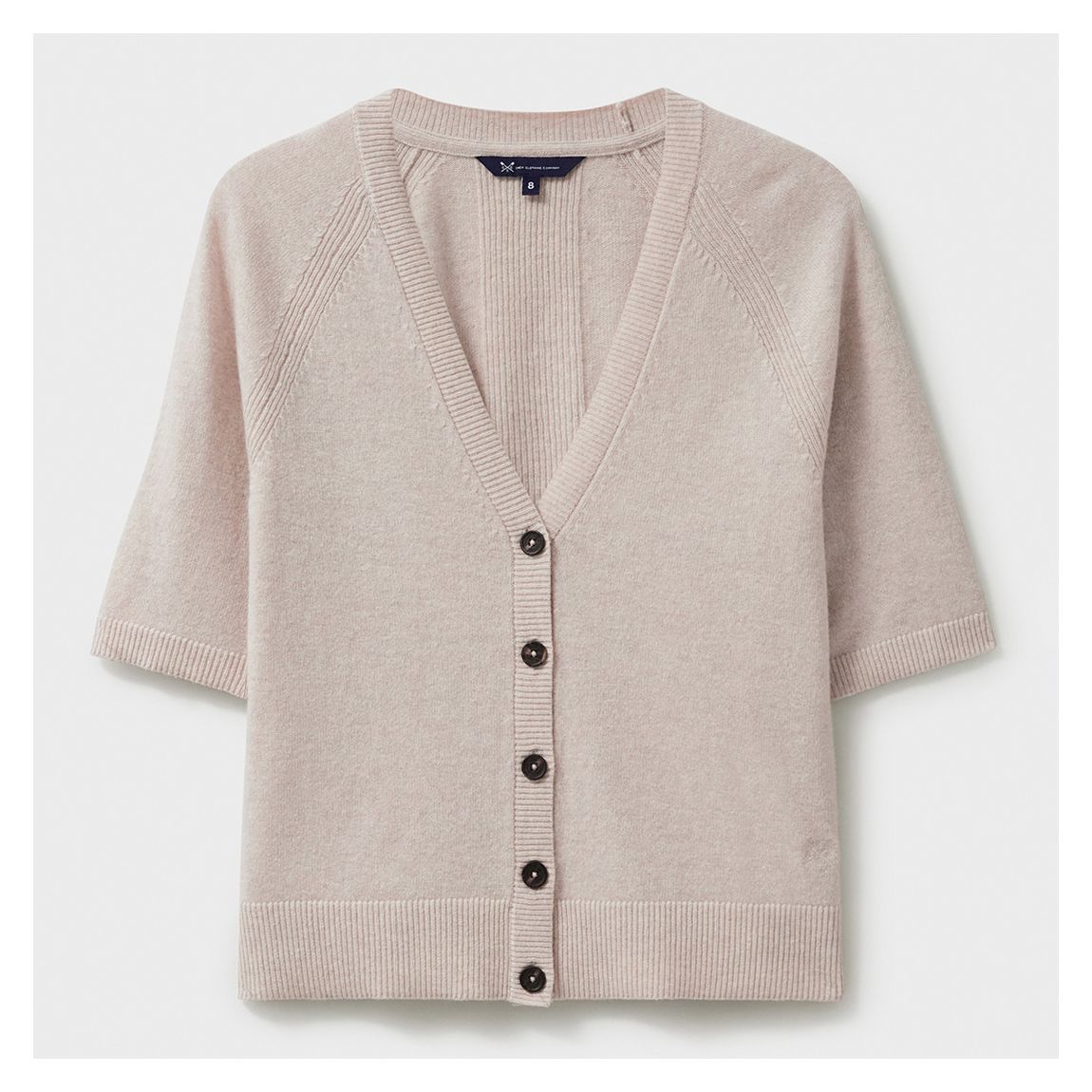 Oatmeal Half Sleeve V-Neck Wool Blend Cardigan main product photo