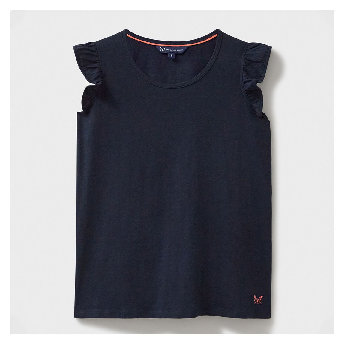 Navy Leah Frill Sleeve Cotton T-Shirt main product photo