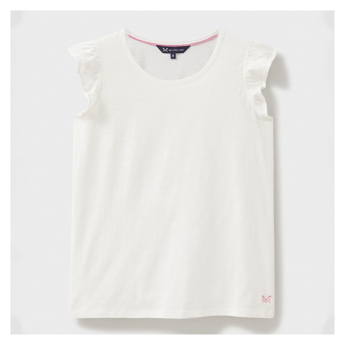 White Leah Frill Sleeve Cotton T-Shirt main product photo